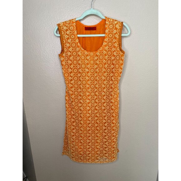 Seeme's Couture Womens‎ Orange Dress embroidered sleeveless - Picture 1 of 6
